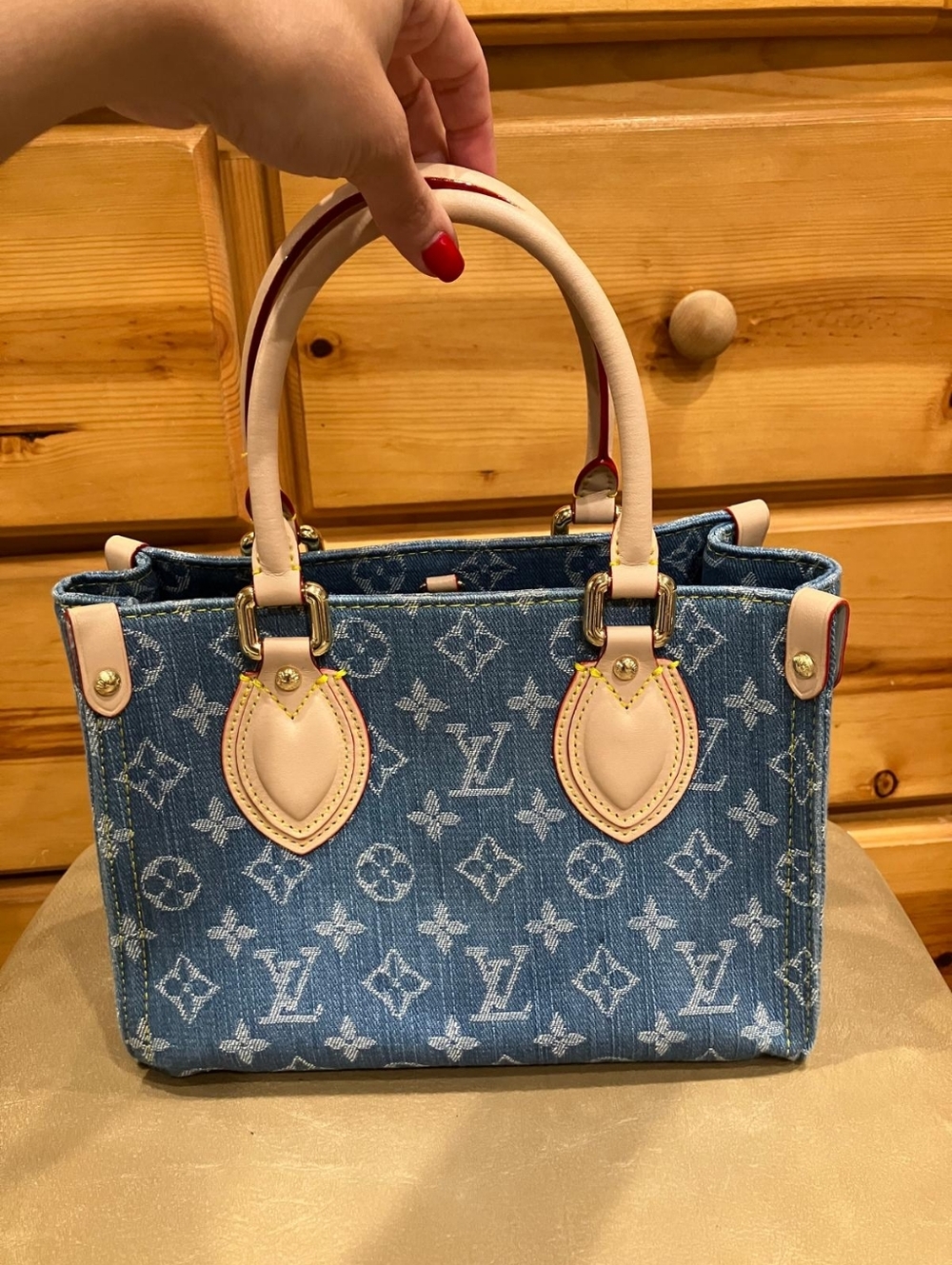 Blue Denim Mini Handbag with Trim